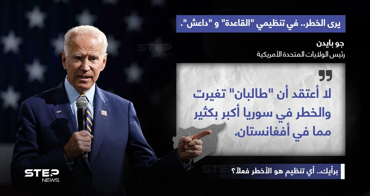 الرئيس الأمريكي (جو بايدن)، مدافعاً عن قراره بسحب قواته من أفغانستان، يشدد على أن الأخطار التي تواجهها الولايات المتحدة من مناطق أخرى في العالم، منها سوريا، أكبر بكثير.