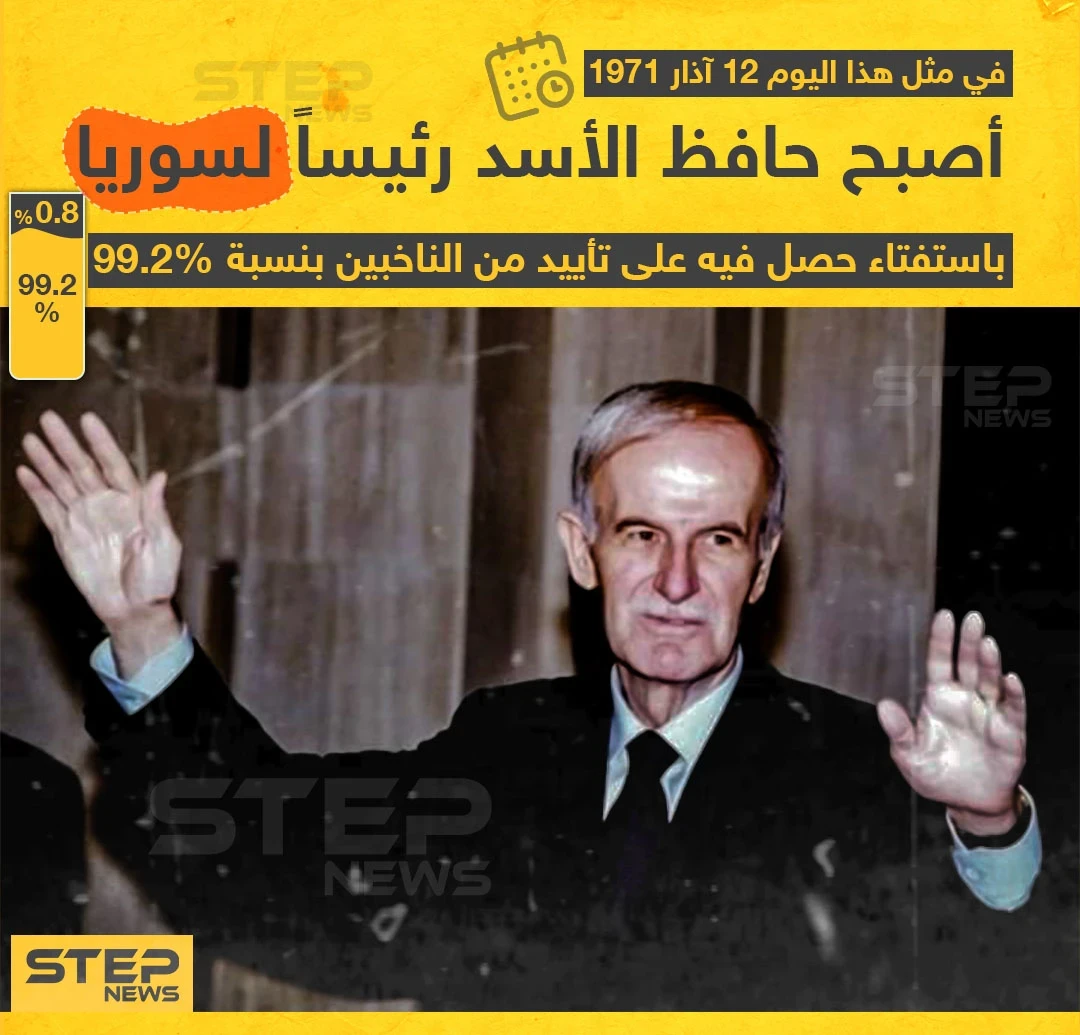 في مثل هذا اليوم أصبح حافظ الأسد رئيساً لسوريا تاركاً الحكم لابنه بشار من بعده