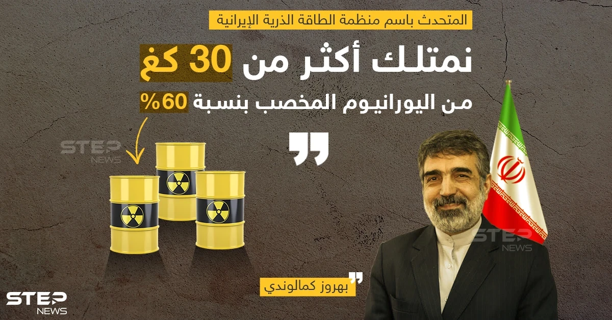 مسؤول إيراني: نمتلك أكثر من 30 كغ من اليورانيوم المخصب بنسبة 60 %