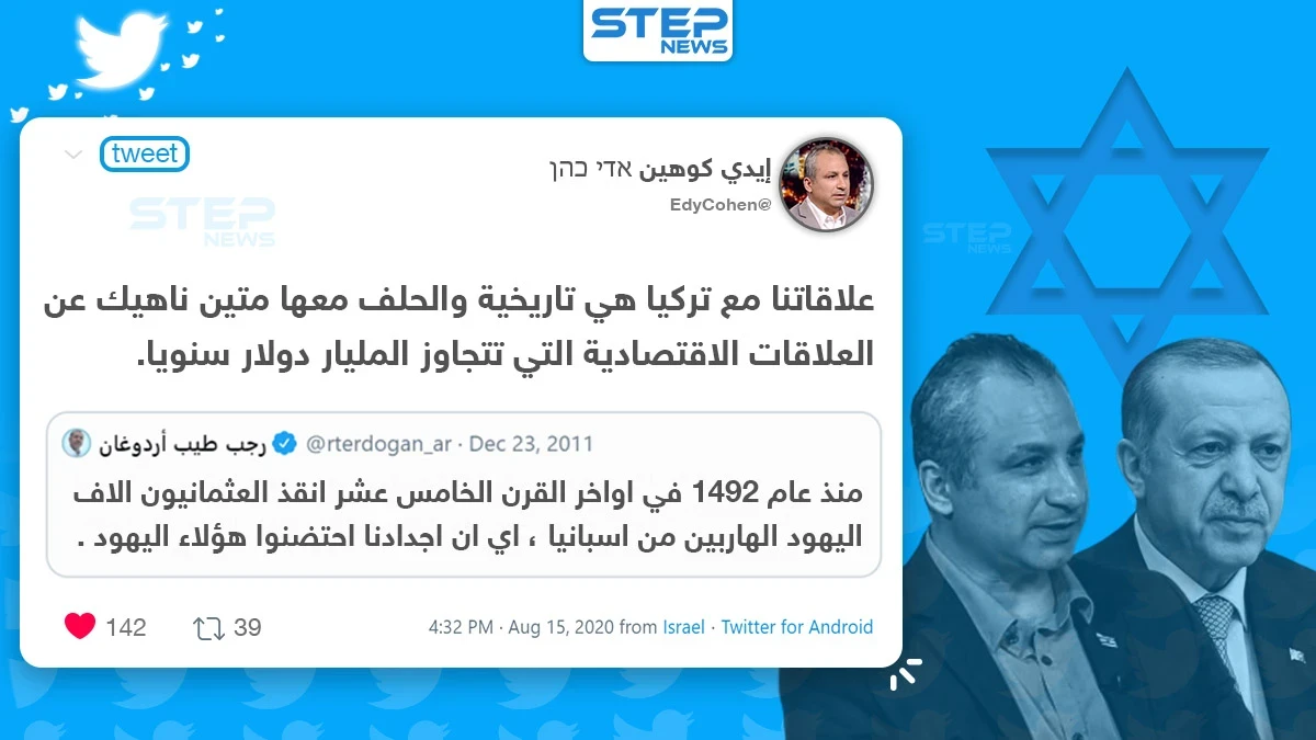 إيدي كوهين يُعيد نشر تغريدة قديمة للرئيس التركي أردوغان تؤكد على متانة العلاقة بين الأتراك واليهود
