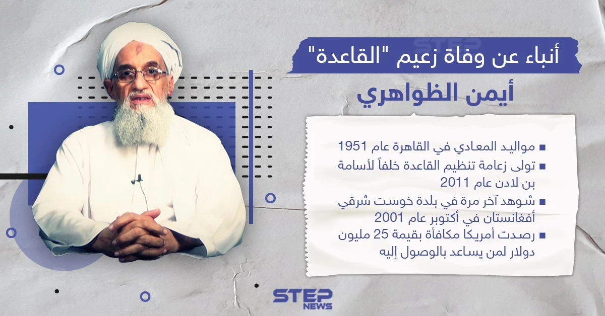 أنباء عن وفاة زعيم تنظيم "القاعدة" أيمن الظواهري في أفغانستان
