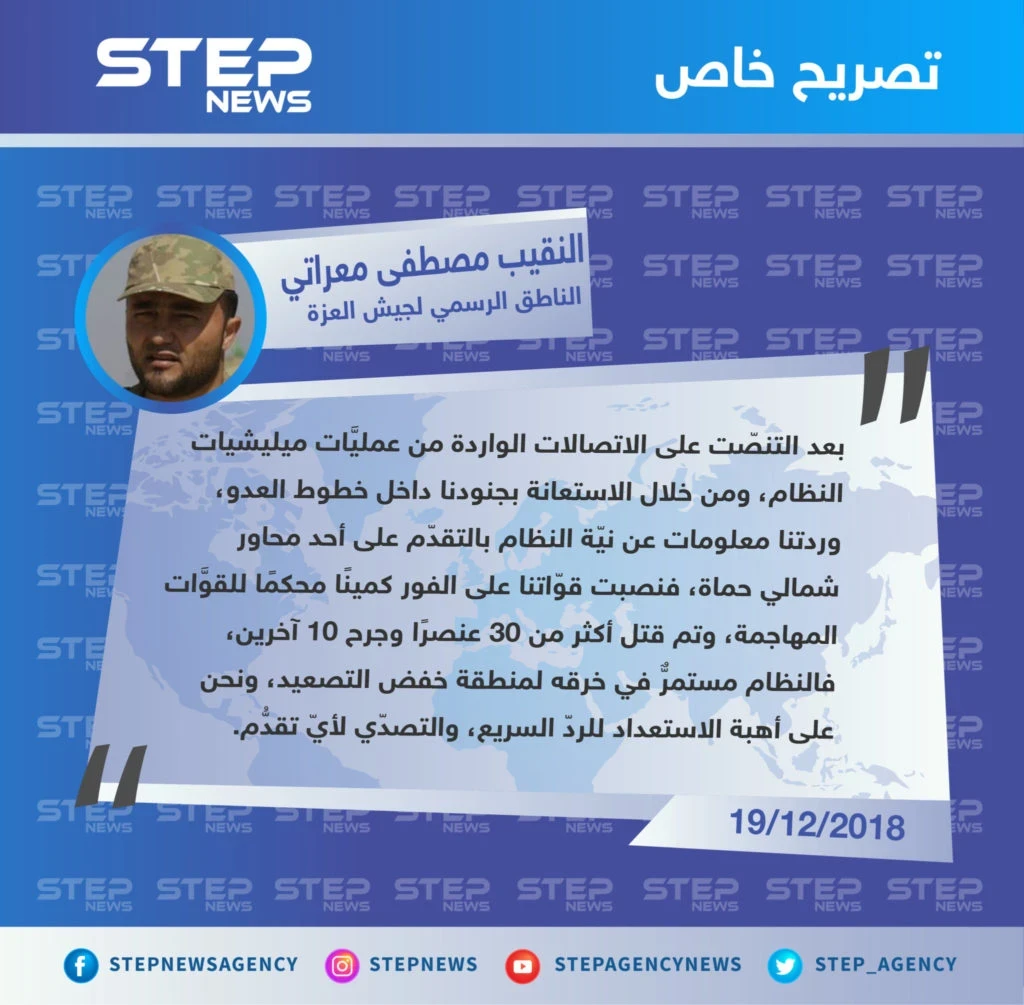 خاص || جيش العزة: نظام الأسد مستمرٌّ في خرقه لمنطقة خفض التصعيد، ونحن على أهبة الاستعداد للردّ السريع.