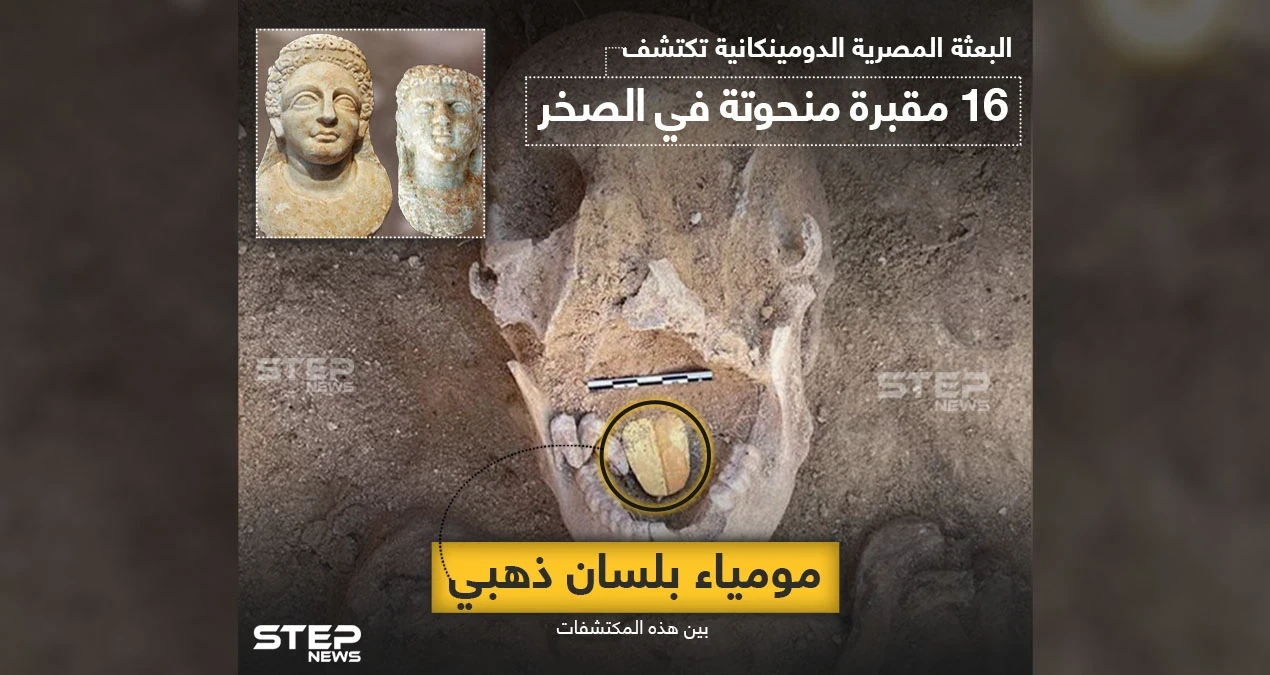 مومياء بلسان ذهبي اكتشفتها البعثة المصرية الدومينكانية