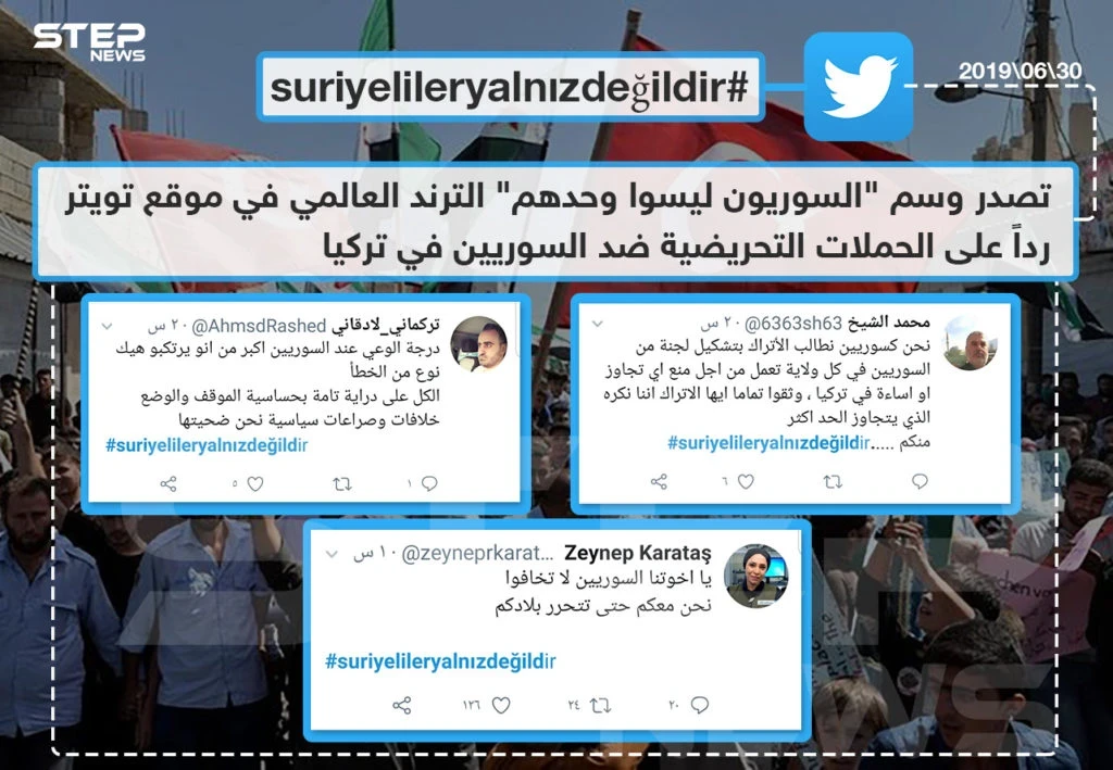 تصدر وسم "السوريون ليسوا وحدهم " الترند العالمي على موقع تويتر