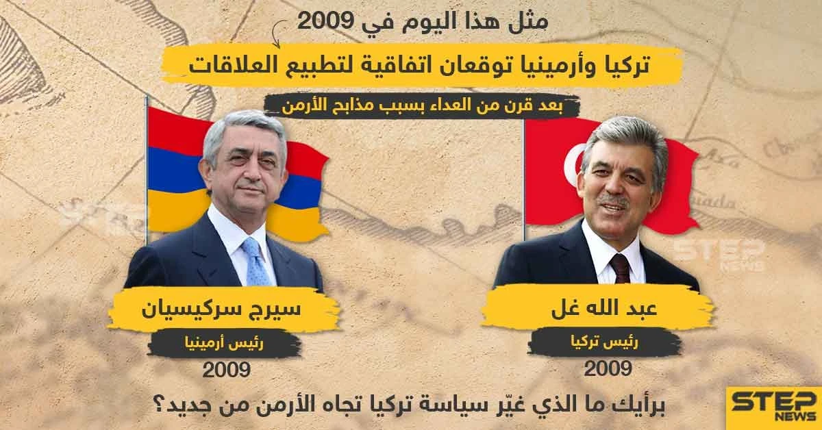 في مثل هذا اليوم من عام 2009 تركيا وأرمينيا وقعتا اتفاقية لتطبيع العلاقات