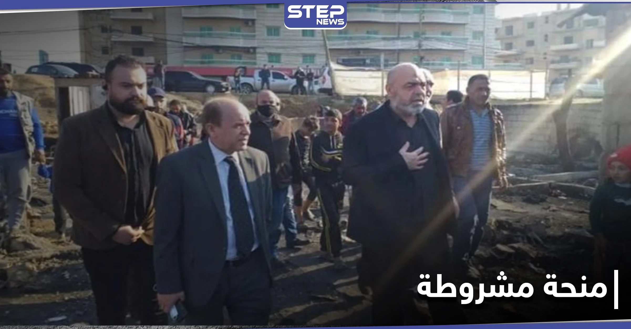 وفد تابع للنظام السوري يزور مخيم المنية للاجئين السوريين بلبنان ويعد بتقديم منحة بشرط