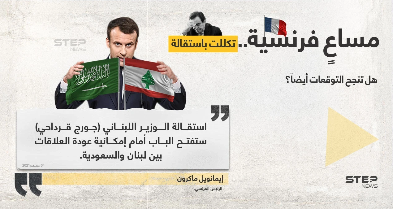 الرئيس الفرنسي (إيمانويل ماكرون)، يرى أن استقالة وزير الإعلام اللبناني (جورج قرداحي)، ربما تساعد بإعادة العلاقات بين السعودية ولبنان.