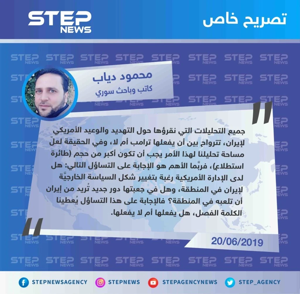 كاتب سوري: التحليلات حول التهديد الأمريكي لإيران .. هل يفعلها أم لا يفعلها؟