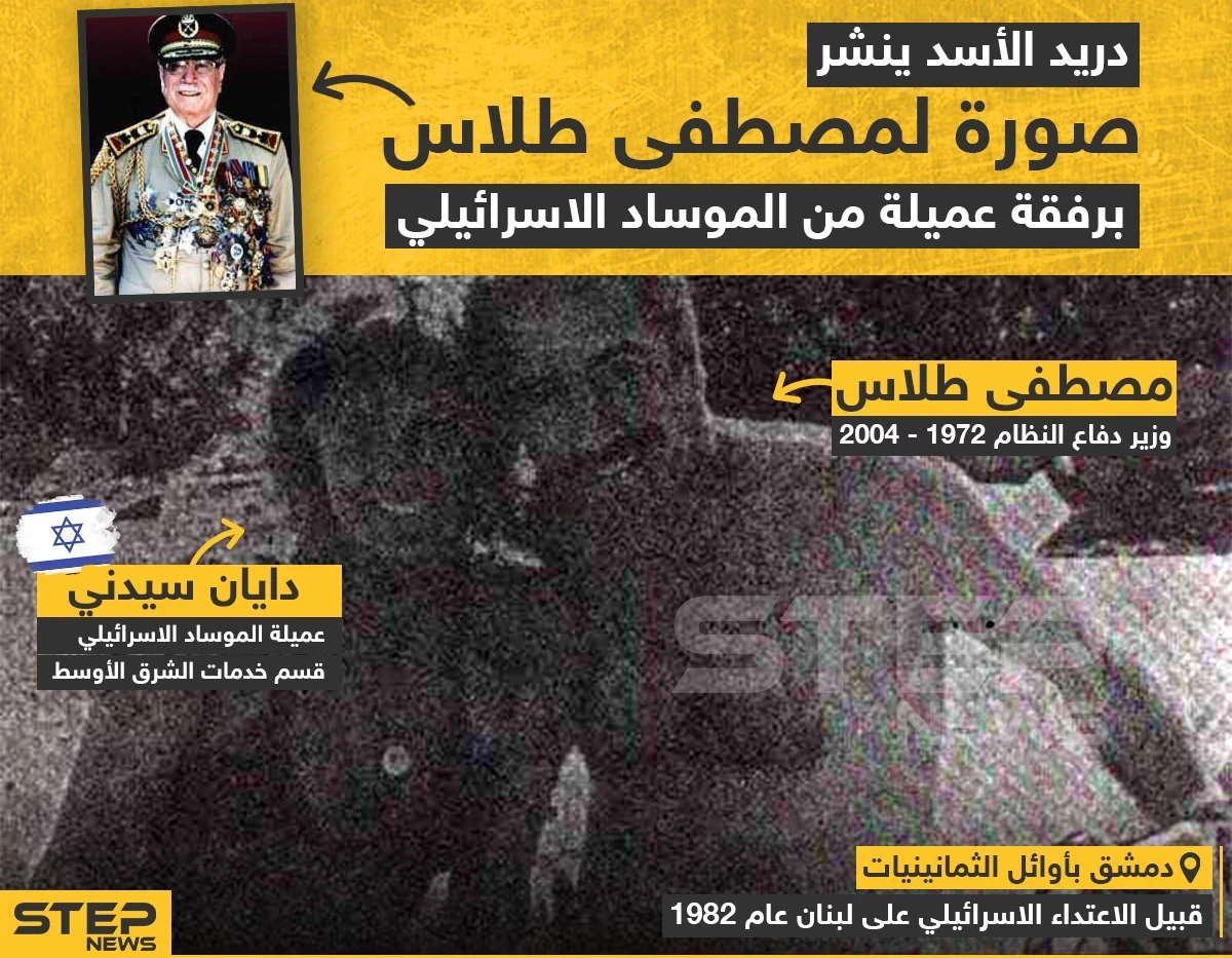 دريد الأسد ينشر صورة لمصطفى طلاس برفقة عميلة من الموساد الإسرئيلي