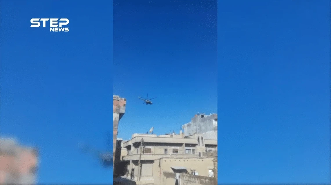 طيران مروحي روسي وتركي يحلق على علو منخفض في بلدة الدرباسية الحدودية مع تركيا بريف الحسكة والخاضعة لسيطرة ميليشيا قسد