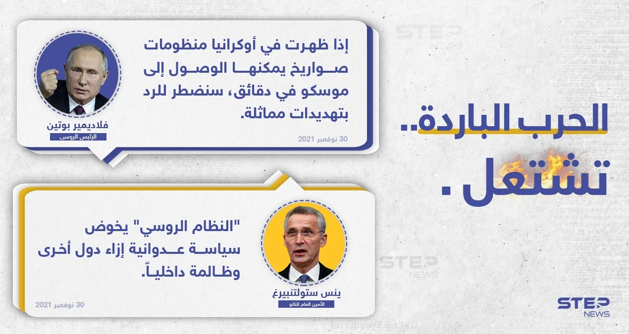 حرب باردة تشتعل.. بين روسيا والناتو، عبر تصريحات الرئيس الروسي (فلادمير بوتين)، وأمين عام حلف الناتو (ينس ستولتنبيرغ)