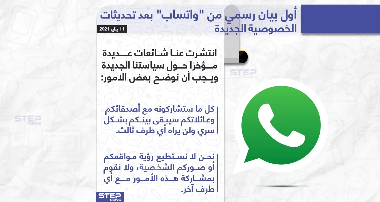 أول بيان رسمي من "واتساب" بعد تحديثات الخصوصية الجديدة