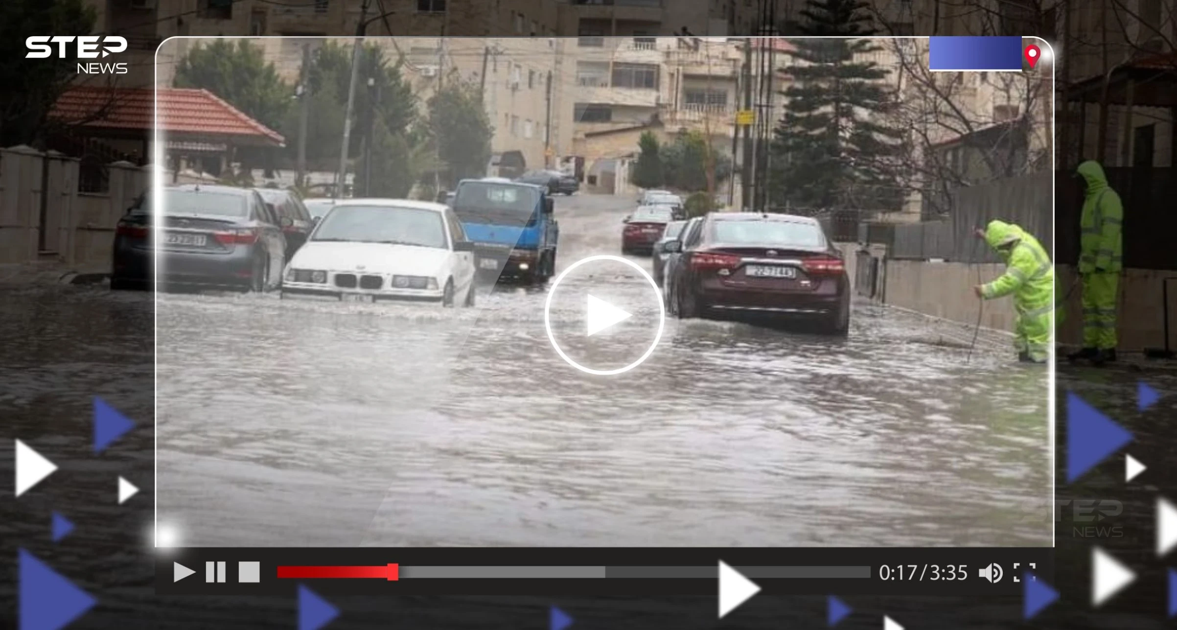 شاهد|| فيضانات مدمرة بالأردن تتسبب بمقتل شخص والبرد يحطم زجاج السيارات