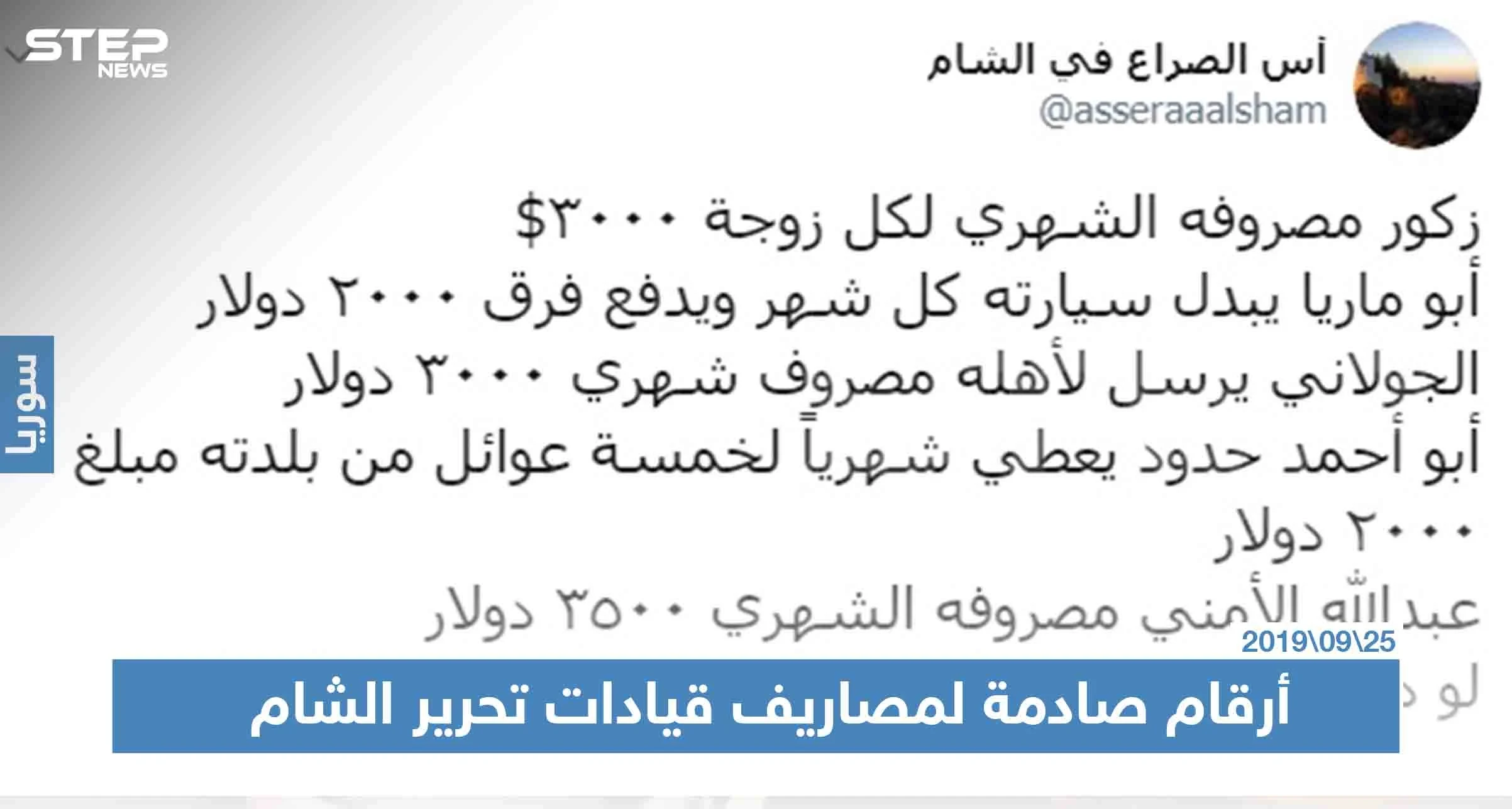 أرقام صادمة لمصاريف قيادات تحرير الشام يكشفها أحد المقرّبين منهم