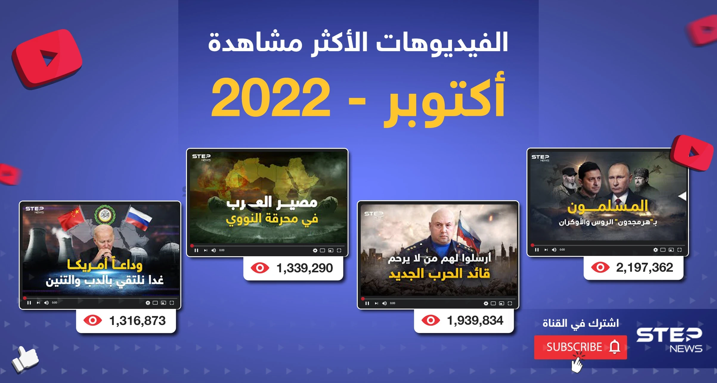 الفيديوهات الأكثر مشاهدة خلال شهر أكتوبر 2022 على يوتيوب ستيب نيوز