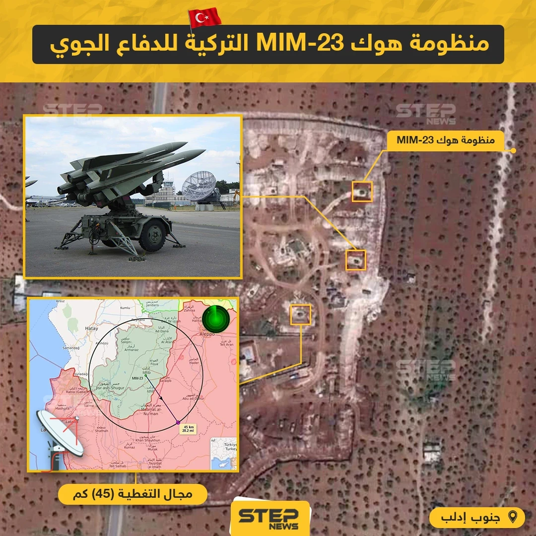 صور عبر الأقمار الصناعية ترصد منظومة هوك MIM-23 التركية للدفاع الجوي المتمركزة جنوب مدينة إدلب